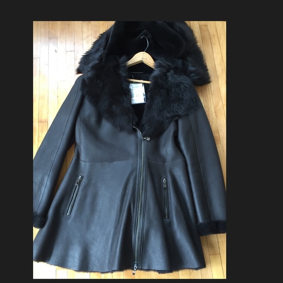 Maximillian Furs Shearling Hooded Coat NWT